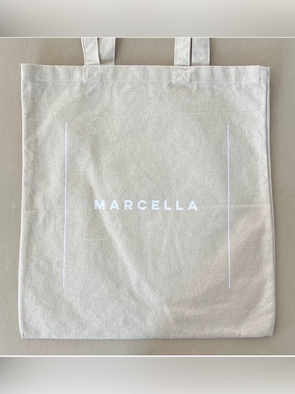 Marcella Canvas Tote in Natural Beige with White Logo